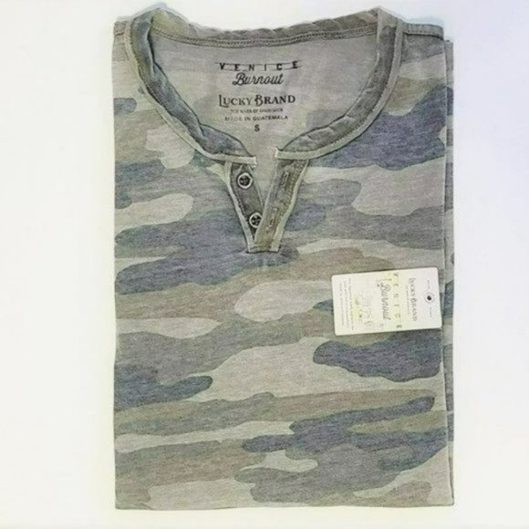NWT LUCKY BRAND Venice Burnout Notch Neck Camo Print Ultra Soft Cotton T-Shitrt - Picture 5 of 5